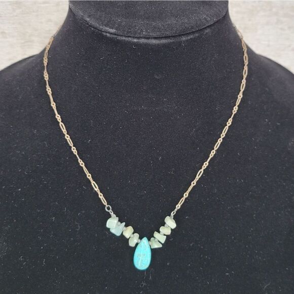 Vintage Sterling Silver 925 Necklace with Turquoise Pendant and Beads Chain - Picture 3 of 9